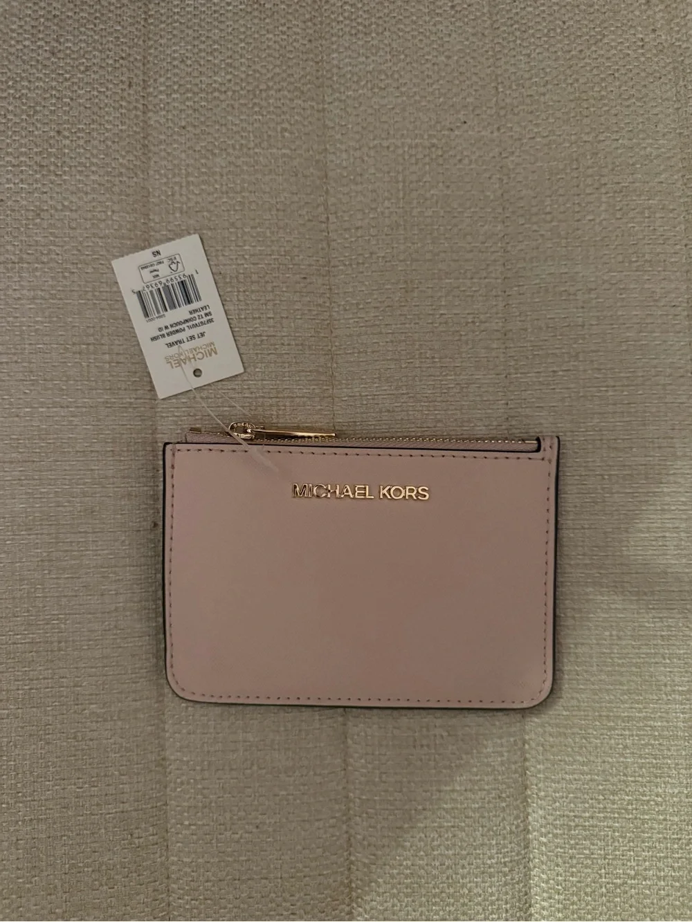 Michael Kors Blush Pink Leather Zip Card Pouch with Gold Logo